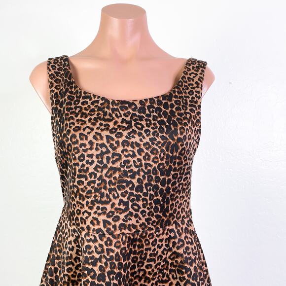 Caruso Caruso Leopard Animal Print Sleeveless Fit & Flare Mini Dress Brown Spots - Picture 2 of 11